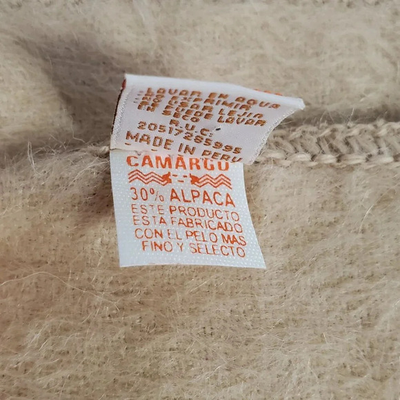 Peruvian Alpaca Camargo Beige Scarf With Fringes 30% Alpaca Made In Peru - Picture 5 of 7